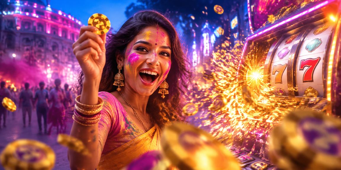 Festive image of Delhi Connaught Place with slots game celebration